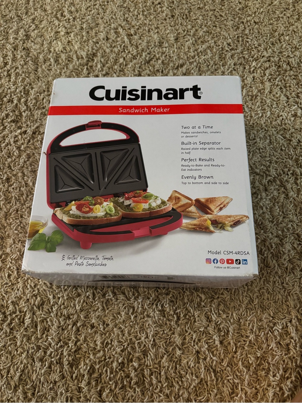 Cuisinart Red Sandwich Maker with Nonstick Plates